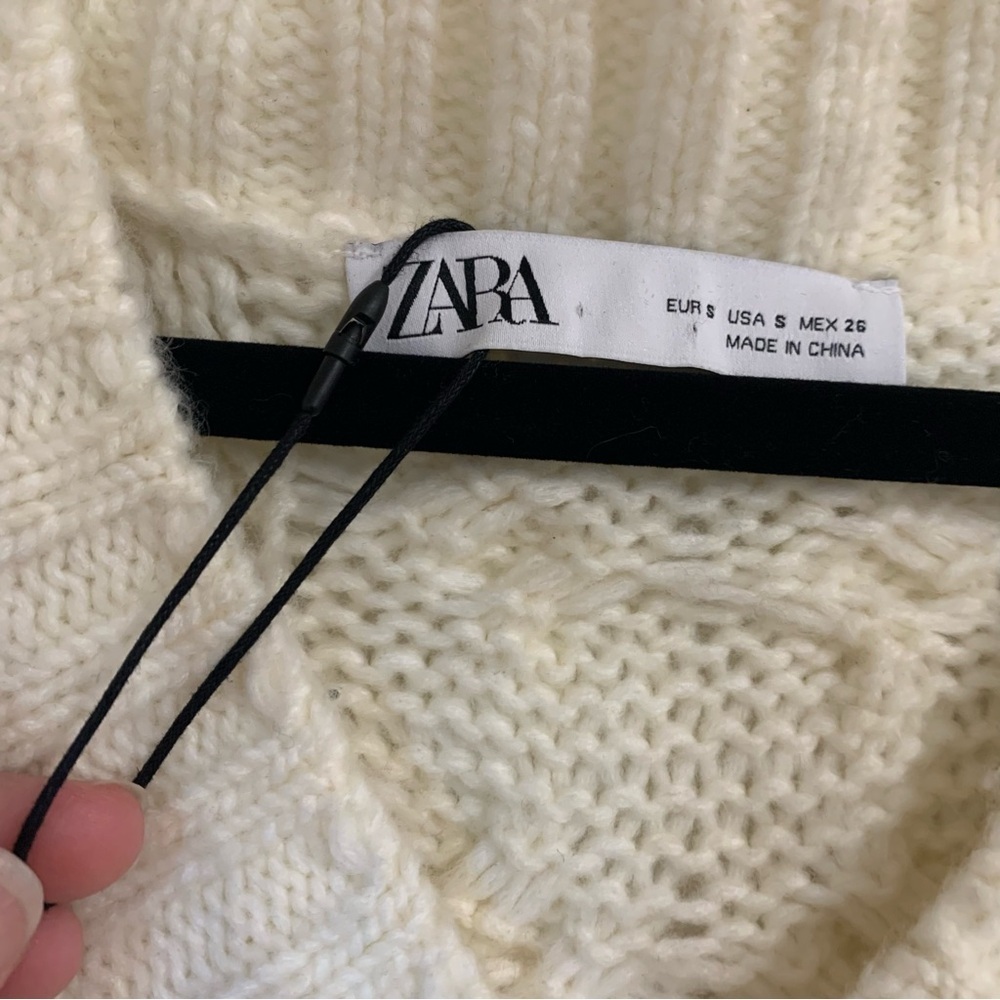 Zara Cable Knit Tie Detail Cream Sweater Vest Size Small Holiday Winter Preppy - Picture 5 of 10